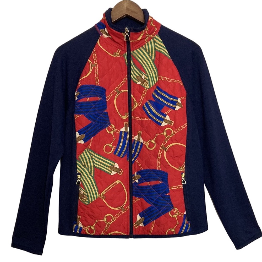 Lauren Ralph Lauren Active Jacket Womens Large Navy Blue Red Quilted Equestrian